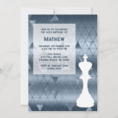 Chess King Geometric Dusty Blue en White Birthday Kaart (Voorkant)