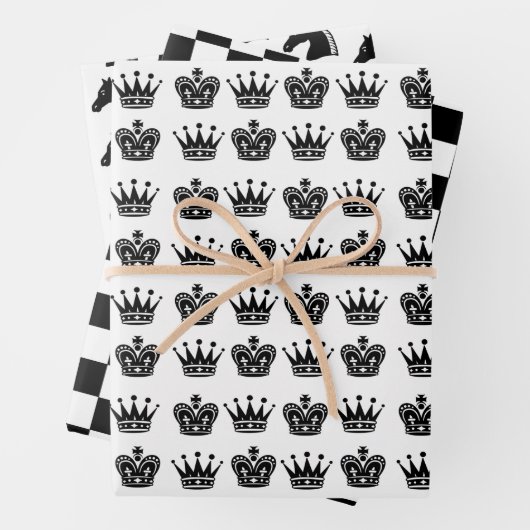 Chess King Queen Knight Black White Pattern Fun Inpakpapier Vel (In situ)