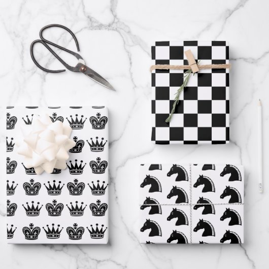 Chess King Queen Knight Black White Pattern Fun Inpakpapier Vel (Voorkant)