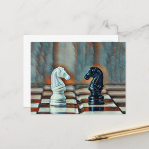 Chess Knight Chess Board Artistic Blue, Oranje Briefkaart