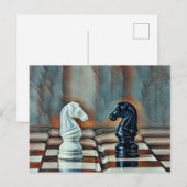 Chess Knight Chess Board Artistic Blue, Oranje Briefkaart (Voorkant / Achterkant)