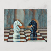 Chess Knight Chess Board Artistic Blue, Oranje Briefkaart (Voorkant)
