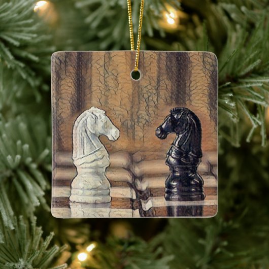 Chess Knight Chess Board Personeelszaken kerstmis Keramisch Ornament (Boom)