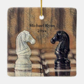 Chess Knight Chess Board Personeelszaken kerstmis Keramisch Ornament (Achterkant)