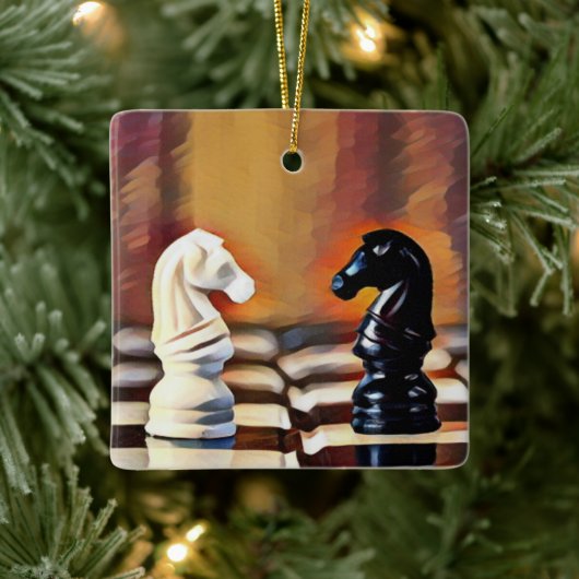 Chess Knight Chess Board Personeelszaken kerstmis Keramisch Ornament (Boom)