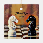 Chess Knight Chess Board Personeelszaken kerstmis Keramisch Ornament (Achterkant)