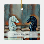 Chess Knight Chess Board Personeelszaken kerstmis Keramisch Ornament (Achterkant)