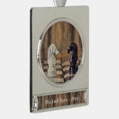 Chess Knight Chess Board Personeelszaken kerstmis Verzilverd Banner Ornament (Rechts)