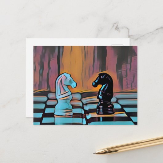 Chess Knight Chess Board Pop Art Briefkaart (Voorkant / Achterkant in situ)
