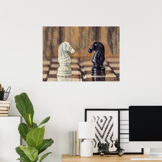 Chess Knight Chess Board Poster (Thuiskantoor)