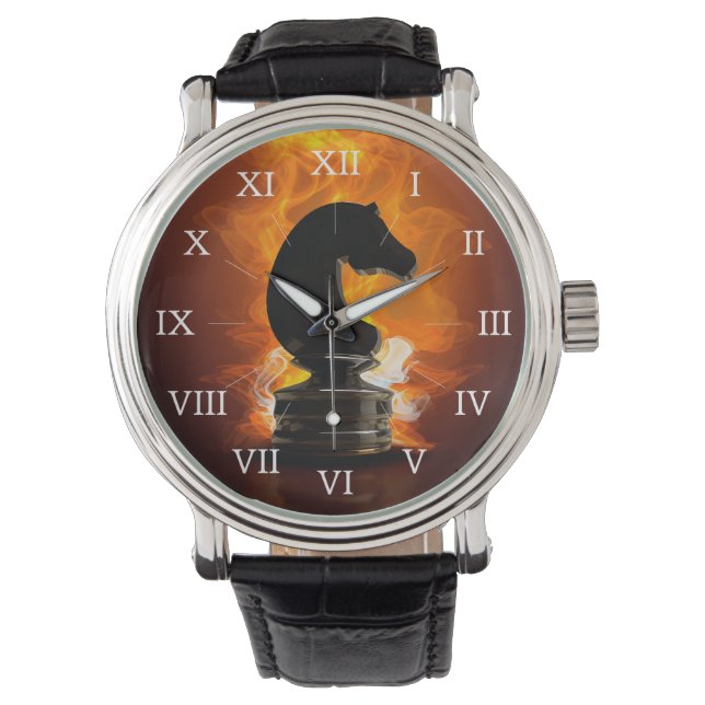 Chess Knight in Flames Horloge (Voorkant)