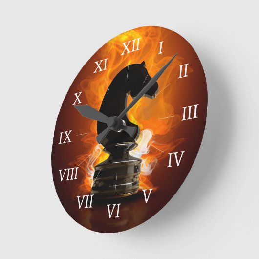 Chess Knight in Flames Ronde Klok (Hoek)