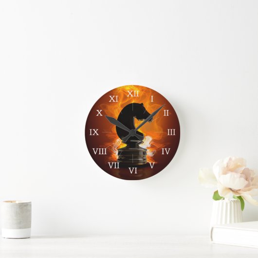 Chess Knight in Flames Ronde Klok (Huis)