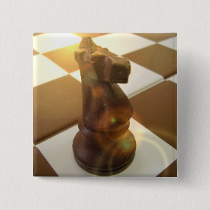 Chess Knight Square Pin Vierkante Button 5,1 Cm