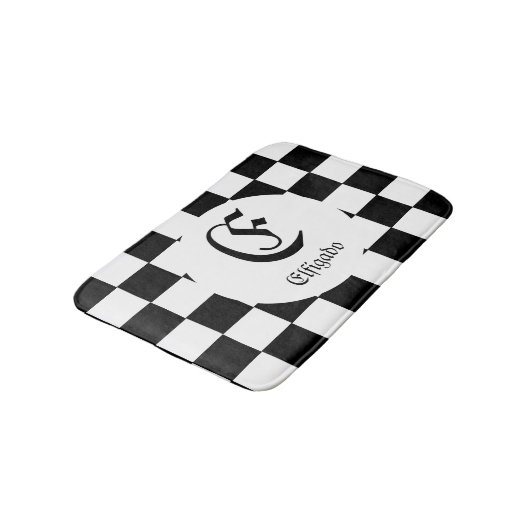 Chess Lover Custom Name Initiaal Badmat (Gekanteld)