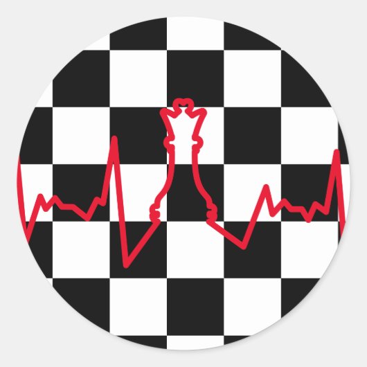 Chess Lover Heart Beat Pulse Queen Game Piece Ronde Sticker (Voorkant)