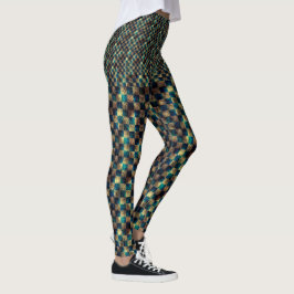 Chess met een vuil en krasachtig effect, geel blau leggings