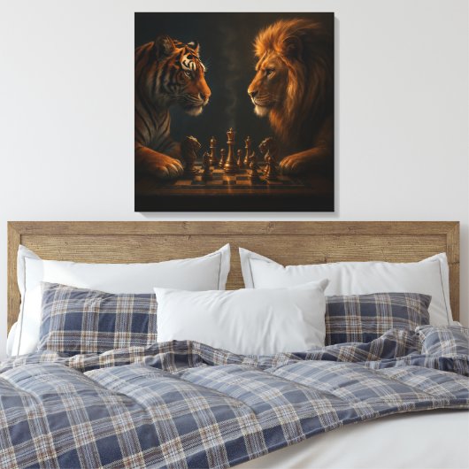 Chess of Kings – Lion vs Tiger Strategic Art Canvas Afdruk (Insitu (Slaapkamer))