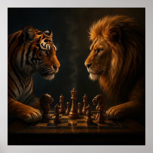 Chess of Kings – Lion vs Tiger Strategic Art Poster (Voorkant)