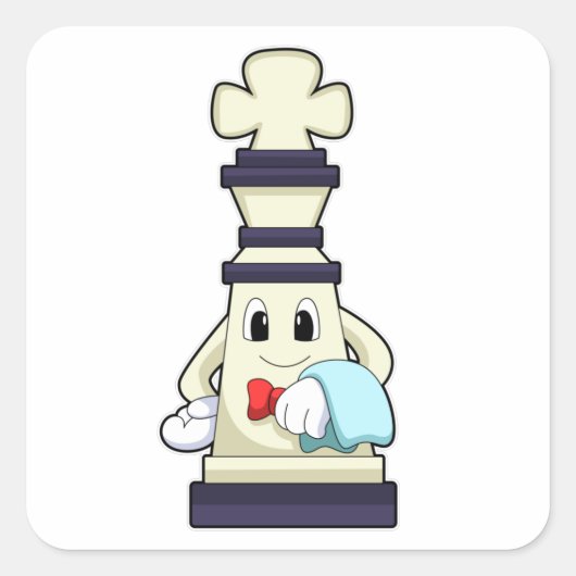 Chess part King als Waiter met Towel Vierkante Sticker (Voorkant)