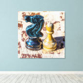 Chess Pawn en Knight - Veteranen Canvas Afdruk (Insitu (Houten vloer))