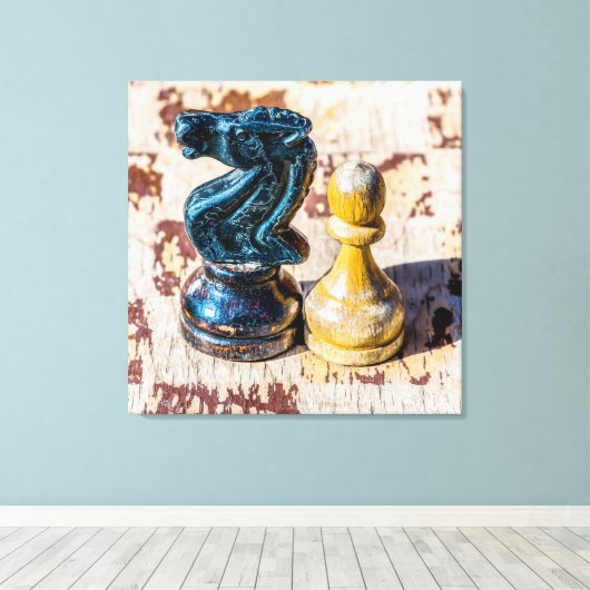 Chess Pawn en Knight - Veteranen Canvas Afdruk (Insitu (Houten vloer))