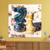 Chess Pawn en Knight - Veteranen Canvas Afdruk (Insitu (Woonkamer))