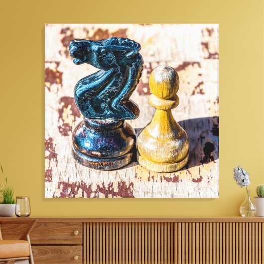 Chess Pawn en Knight - Veteranen Canvas Afdruk (Insitu (Woonkamer))