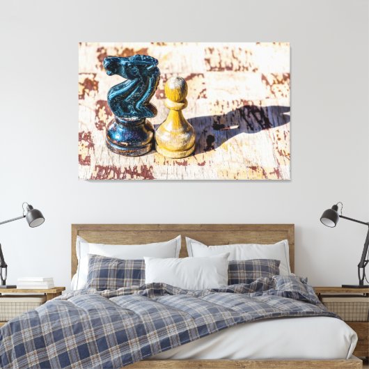 Chess Pawn en Knight - Veteranen Canvas Afdruk (Insitu (Slaapkamer))