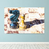 Chess Pawn en Knight - Veteranen Canvas Afdruk (Insitu (Houten vloer))