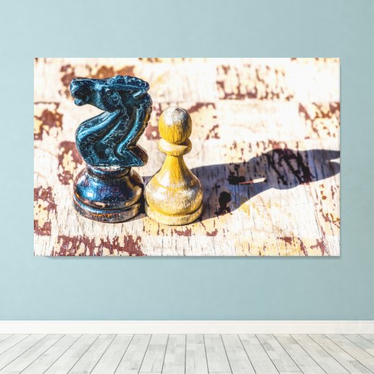 Chess Pawn en Knight - Veteranen Canvas Afdruk (Insitu (Houten vloer))