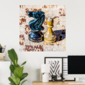 Chess Pawn en Knight - Veteranen Poster (Thuiskantoor)