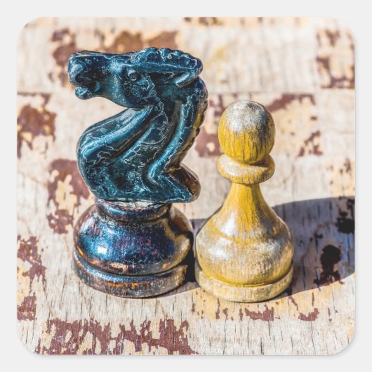 Chess Pawn en Knight - Veteranen Vierkante Sticker (Voorkant)