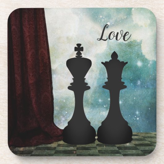 Chess Piece King and Queen Love Couples Bier Onderzetter (Voorkant)
