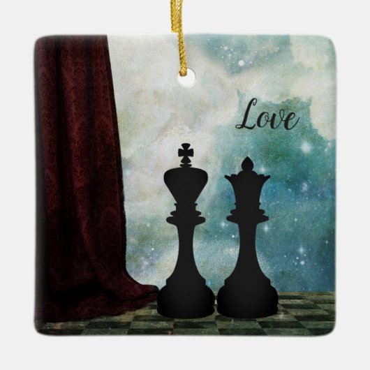 Chess Piece King and Queen Love Couples Keramisch Ornament (Voorkant)