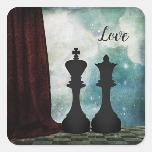 Chess Piece King and Queen Love Couples Vierkante Sticker (Voorkant)