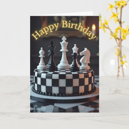 Chess Pieces Cake Verjaardag Kaart (Gele Bloem)