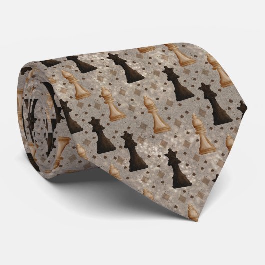 Chess Pieces Game of Chess Black White and Gold Stropdas (Opgerold)