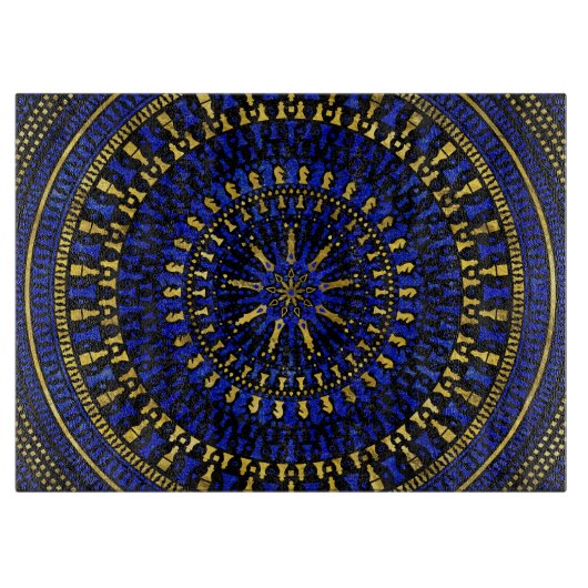 Chess Pieces Mandala - Lapis Lazuli en Gold Snijplank (Voorkant)