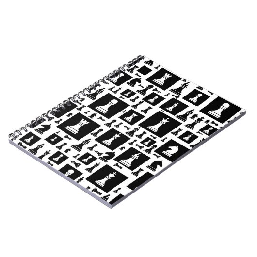 Chess Pieces Pattern - Black and white Notitieboek (Linkerzijde)