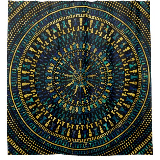 Chess Piecets Mandala - Marmer- en Golden-textuur Douchegordijn (Voorkant)