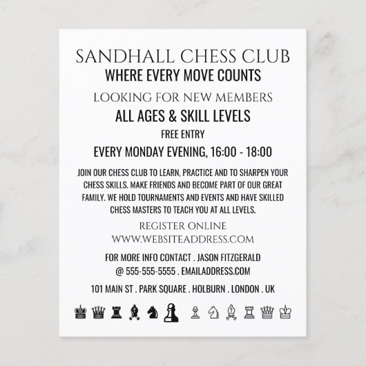 Chess Piecten, Chess Club Adverteren Flyer (Voorkant)