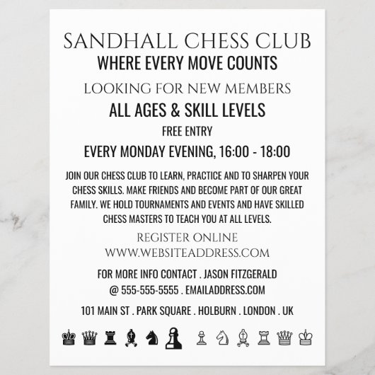 Chess Piecten, Chess Club Adverteren Flyer (Voorkant)
