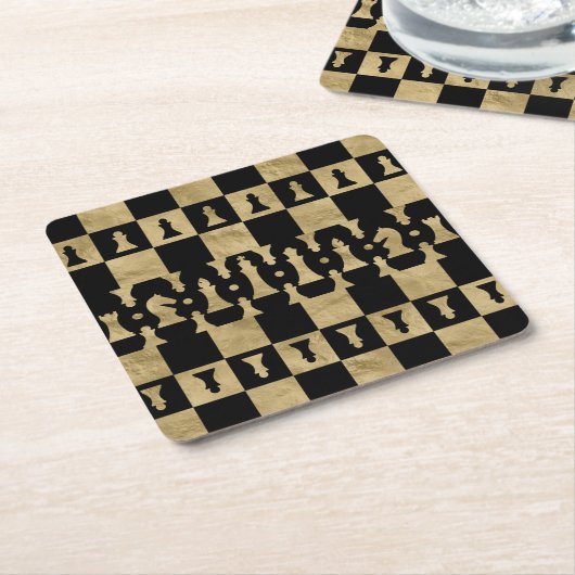 Chess PiessPatroon - zwart en goud Kartonnen Onderzetters (Schuin)