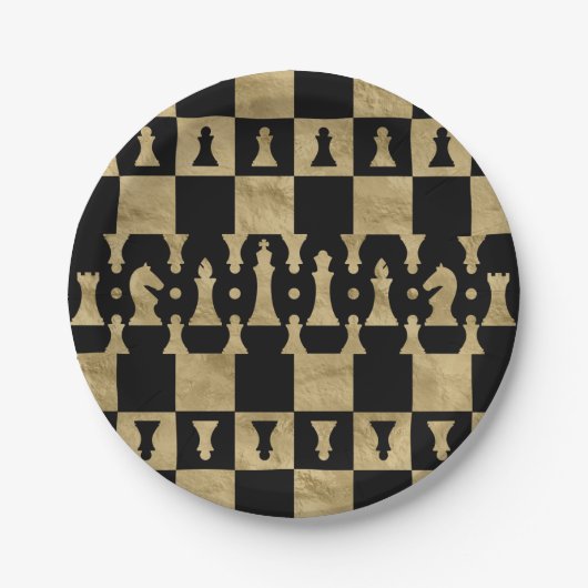 Chess PiessPatroon - zwart en goud Papieren Bordje (Voorkant)