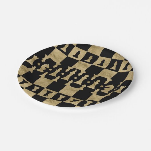 Chess PiessPatroon - zwart en goud Papieren Bordje (Gekanteld)