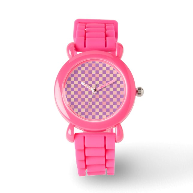 chess pink pattern hour horloge (Voorkant)