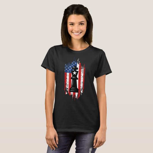 Chess Player American Flag USA Game Master Checkma T-shirt (Voorkant volledig)
