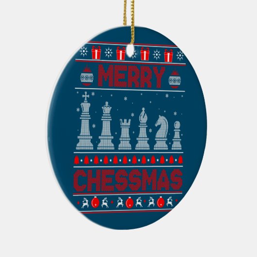 Chess Player Merry Chessmas Kerstmis Ugly Sweater Keramisch Ornament (Rechts)