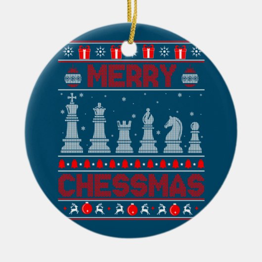 Chess Player Merry Chessmas Kerstmis Ugly Sweater Keramisch Ornament (Voorkant)